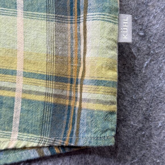 Kuhl Persuadr Shirt Men L Yellow Green Brown Linen Plaid Short Sleeve Button Up - Picture 5 of 15